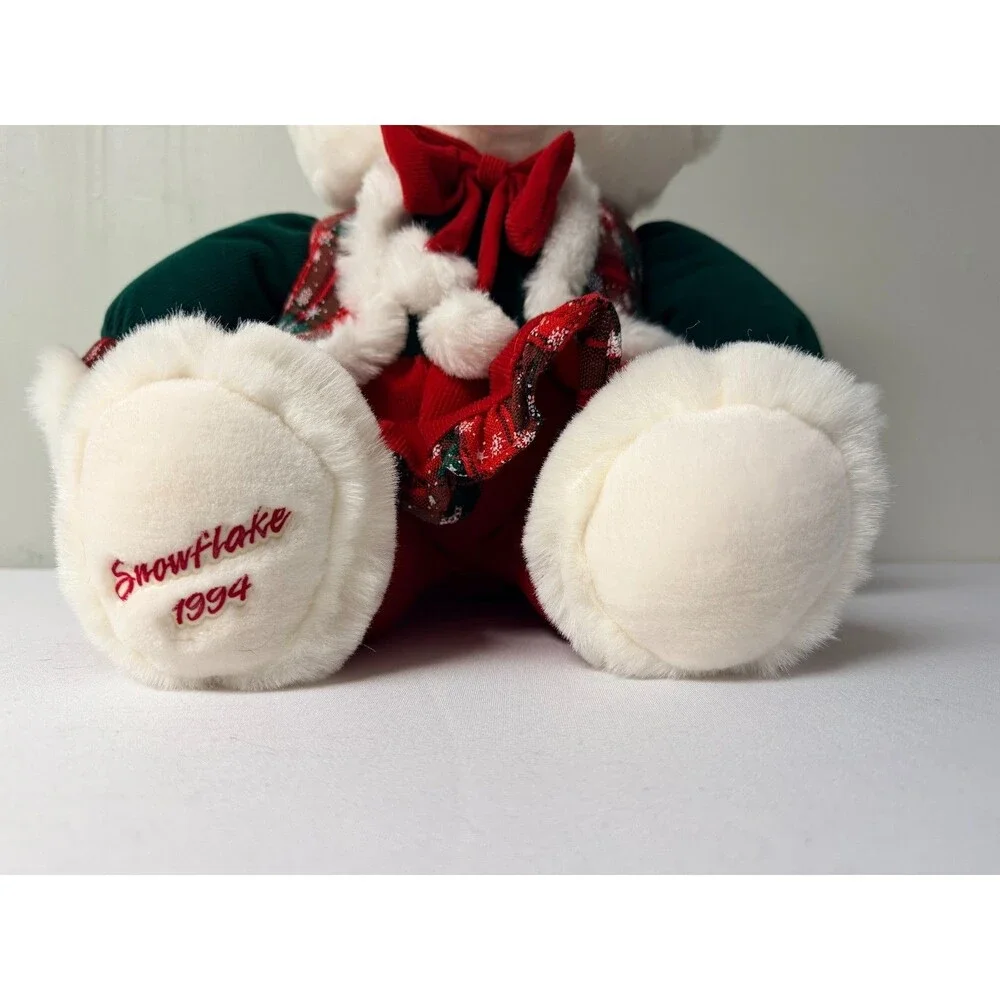 Vintage Snowflake 1994 White Christmas Teddy Bear Plush Holiday Dress 15in